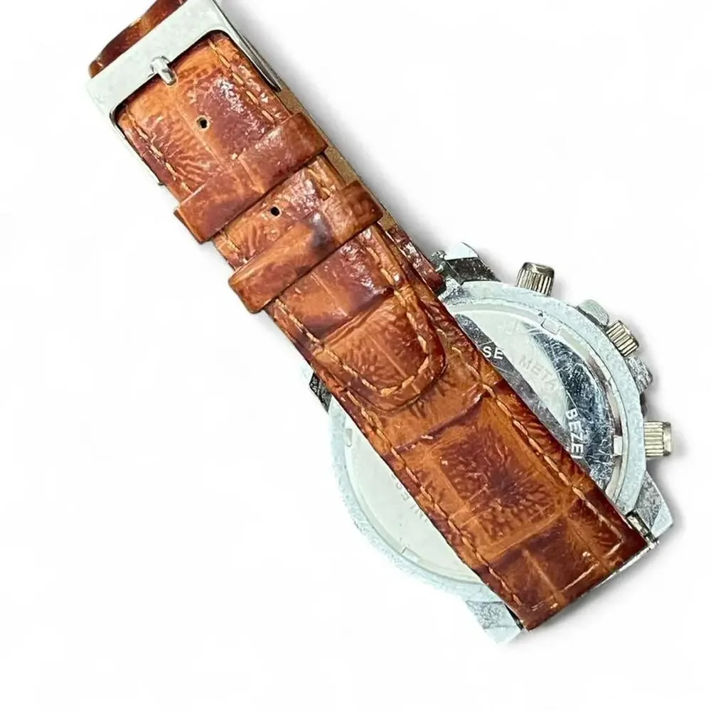 Brown leather watch with silver